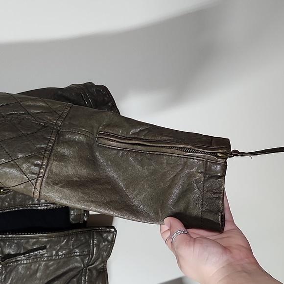 Blanc Noir Brown Genuine Leather Moto Style Jacket Buckles Zippers Detail Quiltd - Picture 12 of 15